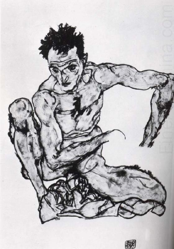 Squatting male nude, unknow artist